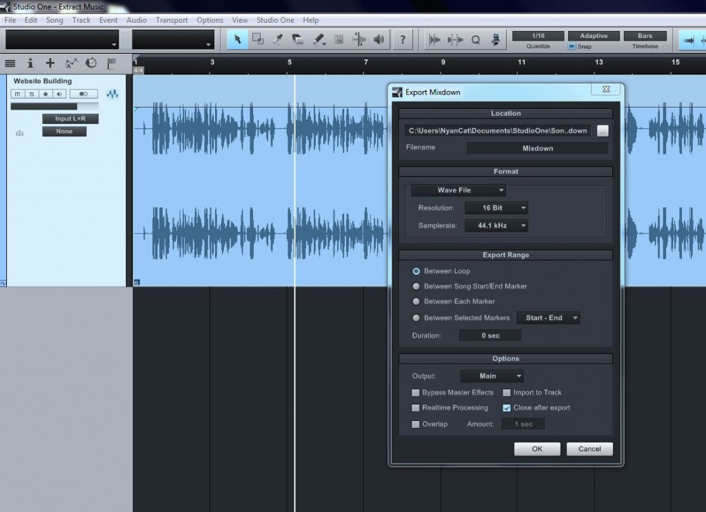 Exporting Audio in Studio One