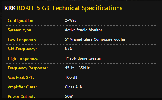KRK mentioned that their Rokit 5 goes as low as 45Hz